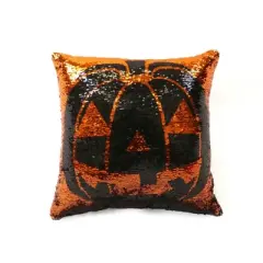 18"x18" Sparkle Pumpkin Halloween Square Throw Pillow Black/Orange - Lush D&eacute;cor