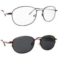 Calabria Magnetic Clip On #218 Unisex Oval Reading Polarized Sunglasses in Bronze Copper/Grey-(Lens Width: 55mm|Temple Length: 140mm)