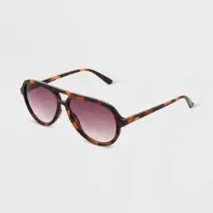 Women's Tortoise Print Shiny Plastic Metal Aviator Sunglasses - Universal Thread&trade; Dark Brown