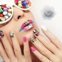 Unique Bargains Women's Fashion Rhinestone Nail Supplies Black White 1 Set