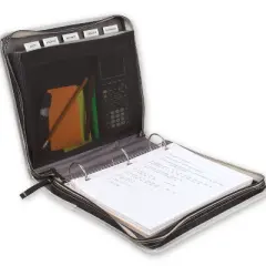 Five Star 2" Sewn Zipper Binder with Expansion Panel Black/Gray: 580 Sheet Capacity, 3 Pockets, Polyester Fabric