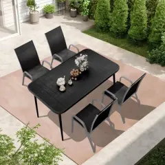 Hyleory Elegant 5-Piece Outdoor Dining Set with Stackable Patio Chairs & Iron Dining Table