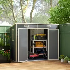 Outsunny 8' x 4' Resin Outdoor Storage Shed, Plastic Shed with Floor, Window, Lockable Doors and Vents, Gray