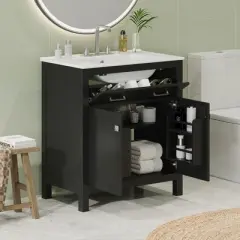 ChicFurnit 30 Inch Bathroom Vanity with Sink Freestanding Storage Cabinet with 2 Doors and U Shaped Shelf for Bathroom, 18.3"*30"*33.59"