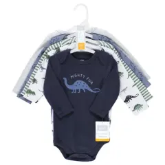 Hudson Baby Unisex Baby Cotton Long-Sleeve Bodysuits, Blue Green Dino