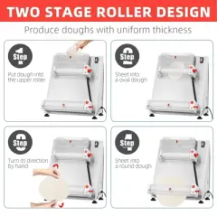 Pizza Dough Roller, Commercial Dough Sheeter - 370W Dual-Roller Electric Stainless Steel, Max 16''  Pasta Maker Compatible