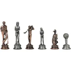 WE Games Golf Chess & Checkers Game Set - Pewter Chessmen & Black Stained Wood Board with Storage Drawers 15 in.