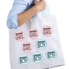 Big Dot of Happiness Baby Gender Reveal - 3 inch Team Boy or Girl Party Badge - Pinback Buttons - Set of 8