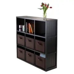 40.08" 7pc Timothy Set Storage Shelf 3X3 with Folding Fabric Baskets Black - Winsome