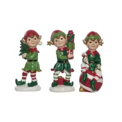 Transpac Christmas Resin Jolly Elf Figurine Set of 3 Christmas Home Decorations