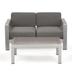 GDFStudio Martha Outdoor Aluminum Loveseat and Coffee Table Set with Cushions