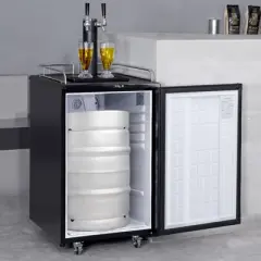 VEVOR Beer Kegerator, Dual Tap Draft Beer Dispenser, Full Size Keg Refrigerator With Shelves, CO2 Cylinder, Drip Tray & Rail, Black