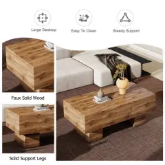 Syemin Patio End Tables, Faux Wood Design Coffee Table for Living Room, Patio, Bedroom, Brown, 43.3"*21.6"*17.2"