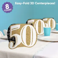Big Dot of Happiness 3D Gold 50th Birthday Centerpiece Table Decorations, Freestanding Adult 50th Birthday Party Centerpieces - 8 Count