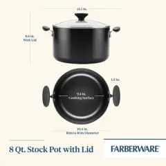Farberware Reliance 8qt Nonstick Stock Pot: Dishwasher-Safe, Tempered Glass Lid, Electric & Gas Compatible, Black