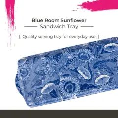 Pimpernel Blue Room Sunflower Sandwich Tray - Rectangular Melamine Snack Tray with Classic Blue Floral Design - Dishwasher Safe Serving Platter