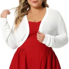 Agnes Orinda Women's Plus Size Long Sleeve Open Front Knit Crop Lightweight Cardigan Sweater