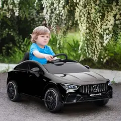 Qaba Mercedes-Benz AMG CLA 45 Licensed 12V Kids Ride on Car, Kids Electric Car with Remote Control, Suspension, LED Lights, Music Horn, Black