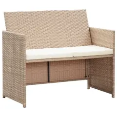 vidaXL 2-Seater Poly Rattan Patio Sofa - Weather Resistant Outdoor Furniture with Cushions - Easy to Assemble Garden Seating.