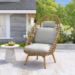Christopher Knight Home Casey Outdoor Rattan and Metal High-back Lounge Swivel Chair with Cushion