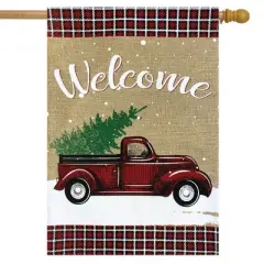 Briarwood Lane Winter Truck Burlap House Flag 28" x 40" Briarwood