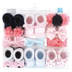 Hudson Baby Infant Girl Headband and Socks Giftset, Pink Blue 10-Piece, One Size