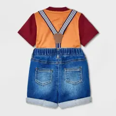 Baby Boys' Denim Shorts Henley Suspender Set - Cat & Jack&trade; Burgundy