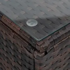 Syemin 5PCS Patio Seating Rattan Furniture Set Sectional Sofa Cushioned Garden, Tempered Glass Table, Blue, 28.94"*28.55"*24.8"