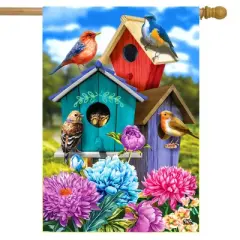 Colorful Birdhouses Spring House Flag 28 x 40 Briarwood Lane