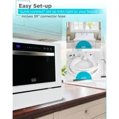BLACK+DECKER BCD6W 6 Place Setting ENERGY STAR Portable Compact Countertop Dishwasher White 6 Place Settings
