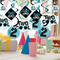 Big Dot of Happiness Two Cool - Boy - Blue 2nd Birthday Party Hanging Decor - Party Decoration Swirls - Set of 40
