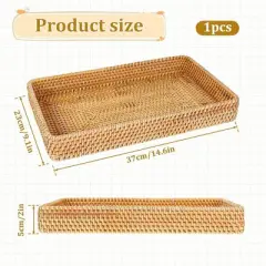 BRINJOY Rectangular Woven Storage Basket - 14.6x9 inch Handwoven Rattan Tray for Kitchen, Dining Table Decor & Organization
