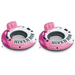 Intex Pink River Run I Sport Lounge Inflatable Water Float 53" Diameter 2-Pack