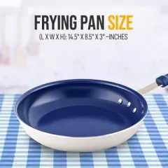 NutriChef 8" Small Fry Pan - Small Skillet Nonstick Frying Pan with Silicone Handle, Ceramic Coating, Blue Silicone Handle