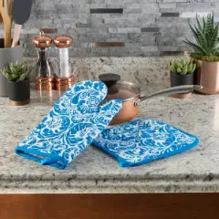 Hastings Home Quilted Oven Mitt and Potholder Set - Flame and Heat Resistant