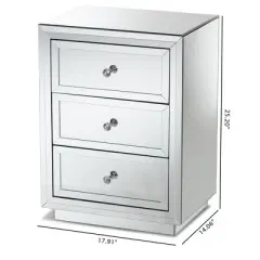 Lina Mirrored 3 Drawer Nightstand Bedside Table Silver - BaxtonStudio