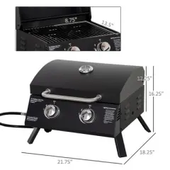 Kumasinova 2-Burner Propane Gas Grill with Foldable Legs,Portable Tabletop BBQ Grills with Built-In Thermometer for Camping&Picnic,Black
