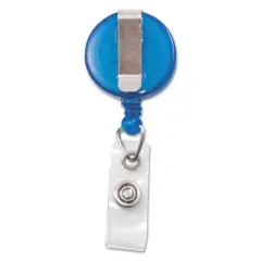 Advantus Translucent Retractable ID Card Reel, 30" Extension, Blue, 12/Pack