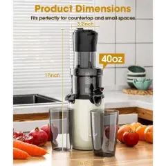 SKONYON Electric Juicer Cold Press Juicer 3.2 Inch Wide Chute 40oz Juice Container High Juice Yield Easy to Clean for Fruits and Vegetables