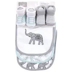 Hudson Baby Infant Cotton Bib and Sock Set 5pk, Modern Safari Elephant, One Size
