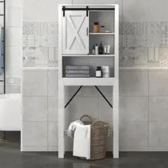 Costway Over the Toilet Bathroom Storage Cabinet with Sliding Barn Door & Adjustable Shelf