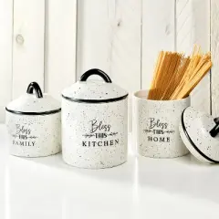 American Atelier Canister Set 3-Piece Ceramic Jars in Small, Medium, Large with Airtight Lids for Cookies, Flour, Sugar, Rice, Pasta, Cereal & More