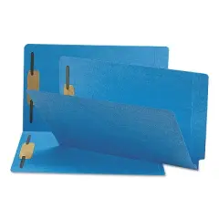 Smead Heavyweight Colored End Tab Fastener Folders, 0.75" Expansion, 2 Fasteners, Legal Size, Blue Exterior, 50/Box