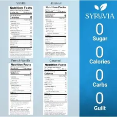 Syruvia Sugar Free Coffee Flavors Variety Pack: Caramel, French Vanilla, Vanilla & Hazelnut 25.4 fl oz Syrup