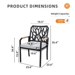 Outdoor Patio K/D Aluminum Stationary Dining Chairs 2PCS with Outdoor-grade Sunbrella Fabric Cushions, Branch-Like Backrest Bourbon Brown