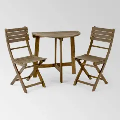 Westmount 3pc Half-Round Folding Acacia Wood Bistro Set - Gray - Christopher Knight Home
