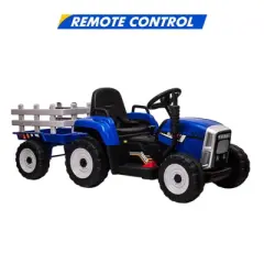 Acekool 12V Electric Tractor with Trailer & Remote, 7-LED Lights, MP3, 25W Motor, EVA Tires