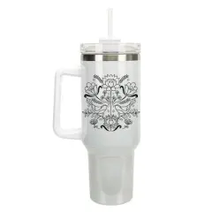 Elanze Designs Love Birds Vintage Floral Damask 40 oz. Stainless Steel, Large Water Bottle Coffee Mug, Spill & Leak Resistant, Thermal Travel Tumbler