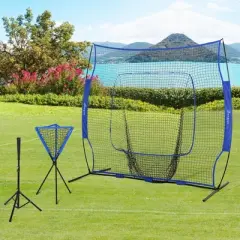 Soozier 7.5'x7' Baseball Practice Net Set w/ Catcher Net, Tee Stand for Pitching, Fielding, Practice Hitting, Batting, Backstop, Blue