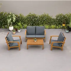 Truwood 4pc FSC Wood Patio Set with Cushions - Gray - DUKAP